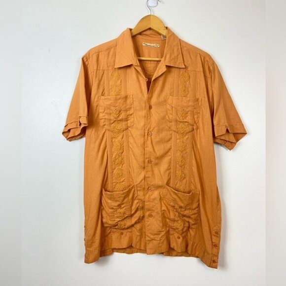 The Havanera Guayabera Linen Blend Embroidered Coastal Button Down Tropical - Picture 3 of 8